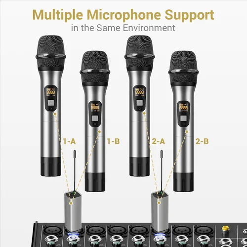 Miniatura 7 de TONOR Micrófonos inalámbricos, sistema de micrófono dinámico de metal inalámbrico dual UHF con receptor recargable, para canto de karaoke, boda, DJ
