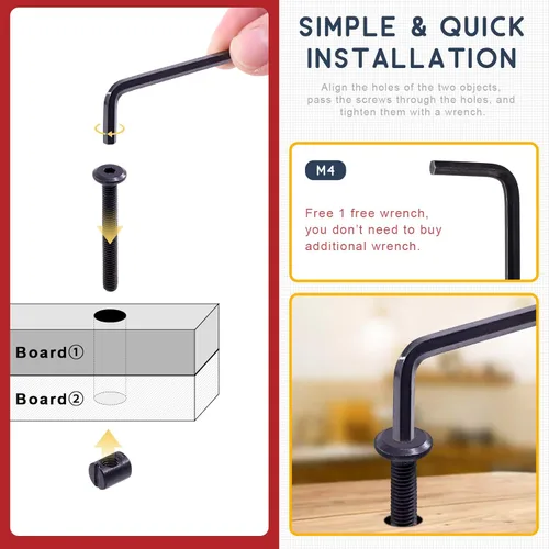 Miniatura 5 de Hilitchi M6 140 piezas de tornillos de cabeza hexagonal negra, tornillos, tuercas de barril, kit surtido de accesorios para cuna, cama de bebé