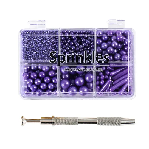 Miniatura 12 de Kasvan Gránulos de azúcar dorados y plateados, perlas de caramelo comestibles con bolígrafo espolvoreador de 4 garras, 8.32 onzas, paquete de caja