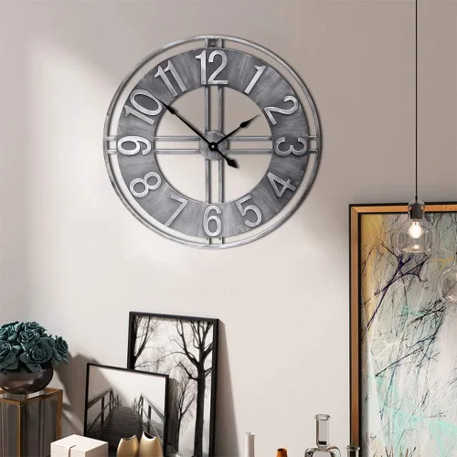 Miniatura 7 de Reloj de pared grande de 30 pulgadas, decoración retro de metal sólido para el hogar, granja, sala de estar