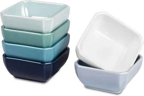 DELLING Juego de 6 cuencos de cerámica de 3 onzas para salsa de porcelana coloridos, cuencos pequeños para salsa de soja, ketchup y condimento,