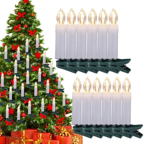Miniatura 9 de Minetom Tira de luces de vela de Navidad, 48 pies, 50 luces LED para interiores y exteriores, luces de vela sin llama conectables con clips
