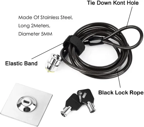 Miniatura 3 de Candado de Cable para Laptop, Cable de Seguridad de Hardware con Llaves, Cerradura de Combinación Antirrobo para Laptop y Monitor Compatible