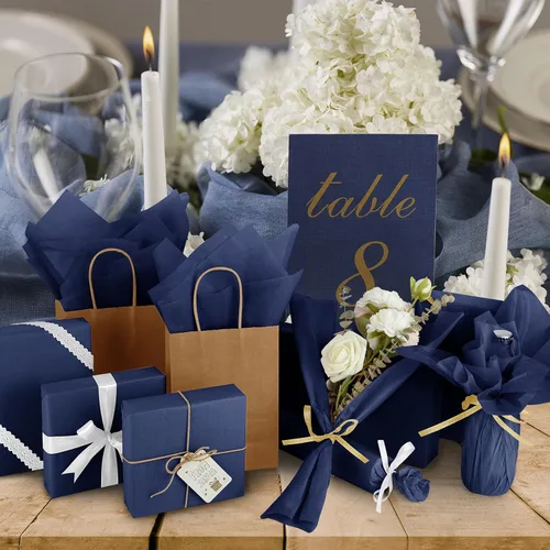 Miniatura 6 de CHRORINE - 60 hojas de papel de seda azul marino para envolver regalos, papel de seda a granel para manualidades artísticas y decoración, ideal