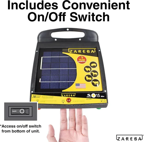 Miniatura 7 de Zareba Cargador de valla eléctrico de baja impedancia con energía solar, energía eléctrica de cerca de 15 millas con energía solar, contiene