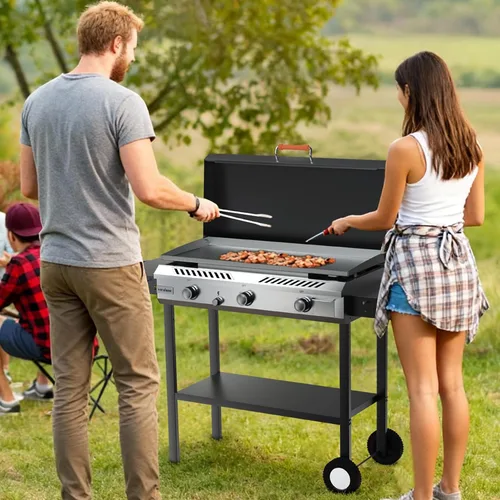 Miniatura 8 de Veralune - Estufa de propano de 3 quemadores con encendido automático 225,000 BTU Gas Griddle with Storage Shelf, Rolling Wheels, Portable Outdoor
