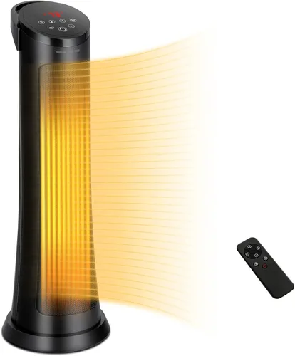 Tangkula Calentador de espacio oscilante de 1500 W, calentador de torre PTC de cerámica de calentamiento rápido con termostato, control remoto, 3