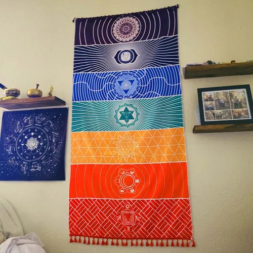 Miniatura 7 de Tapete de Yoga Mexicano Manta de Picnic de Playa Tapete de Meditación Chakra Tapete de Yoga Chal Protector Solar Chakra Tapiz de Pared Decoración