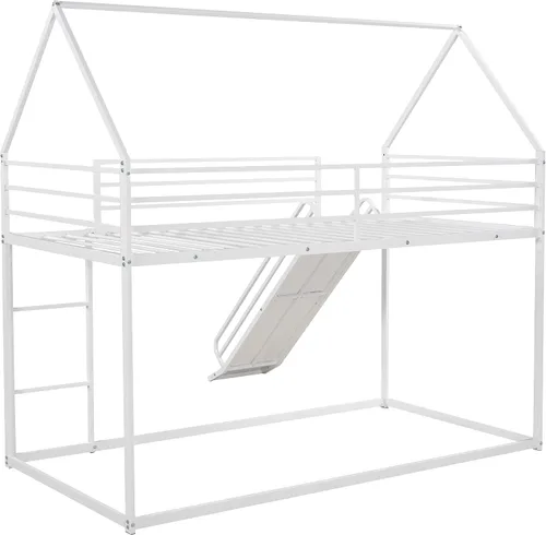 Miniatura 6 de Harper & Bright Designs - Litera metálica individual sobre individual con tobogán, litera con techo y escalera para niños y adolescentes, color negro