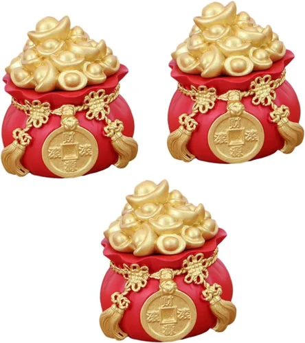 Miniatura 11 de LIFKOME 2 unids Lucky Money Bag Decoración Chino Tesoro Cuenca Bolsa de Dinero Estatua de Decoración de Pastel de Riqueza Como se muestra
