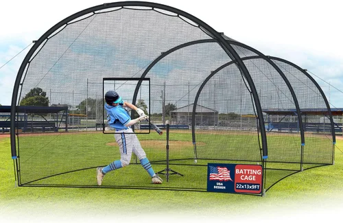 Miniatura 8 de SHANTRA Jaula de bateo con marco y red, jaula de bateo de béisbol de 13 pies y 22 pies para patio trasero, béisbol y sóftbol para práctica