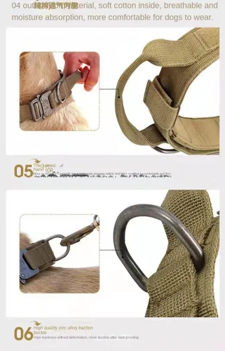 Miniatura 3 de Collar táctico para perro, resistente, ajustable, personalizado con asa y hebilla de metal para entrenamiento de policía militar