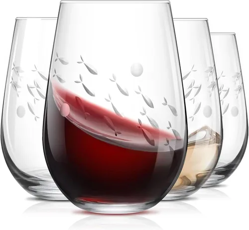 Miniatura 11 de SHOSHIN - Juego de 4 copas de vino sin tallo cortadas a mano, grandes copas de vino de cristal de 18 onzas, vasos de vino para vino tinto y blanco