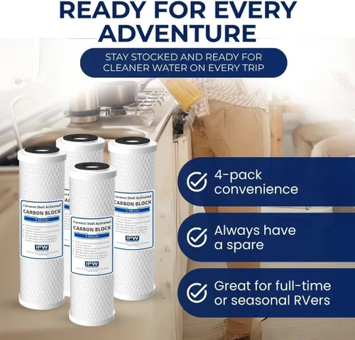 Miniatura 7 de IPW Industries Inc. Paquete de 4 filtros de agua Flow-Pur 8 (WCBCS-975-RV) Filtro de carbón activado para purificador de agua para sistema