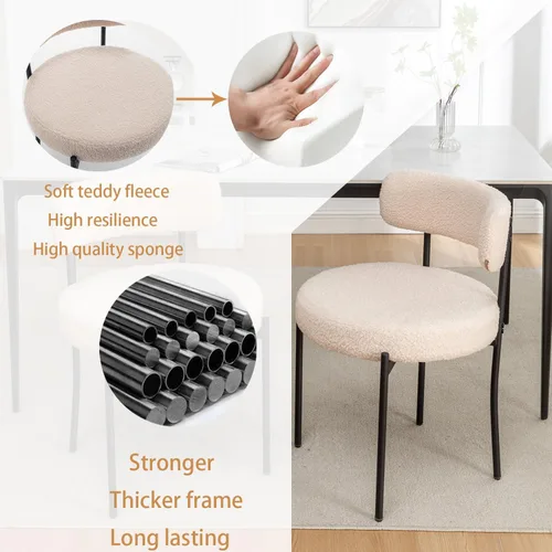 Miniatura 4 de Riknuxi Sillas de Comedor Boucle Juego de 2, Sillas de Comedor Redondas Tapizadas con Patas de Metal Negro, Sillas de Comedor Modernas para Comedor