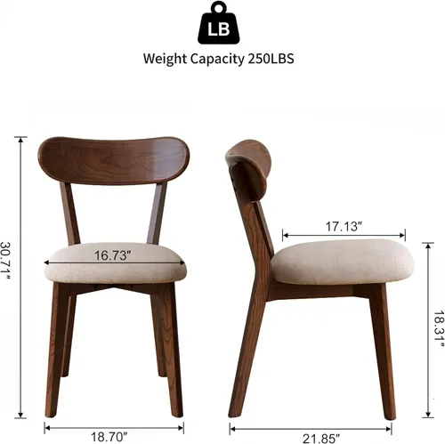 Miniatura 3 de Sillas de Comedor de Madera de Roble Macizo 100%, Sillas de Comedor Modernas de Mediados de Siglo con Cojín Tapizado, Cocina, Sillas de Comedor