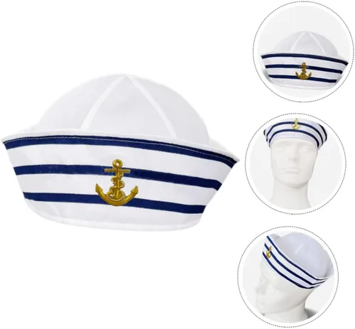 Miniatura 5 de Sombrero de capitán para hombres y mujeres y sombrero de marinero a rayas, accesorio de cosplay para fiestas en barcos, escenarios y eventos