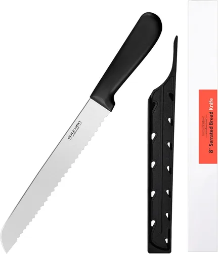 Miniatura 9 de Cuchillo dentado de 10 pulgadas para pan casero, cuchillo de acero inoxidable con borde ondulado ancho, cuchillo de cocina multiusos, cortador