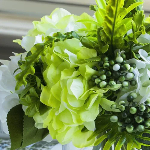 Miniatura 5 de ENOVA FLORAL Flores de hortensias de seda con jarrón, arreglos florales de hortensias artificiales en jarrón, flores falsas de hortensias con jarrón