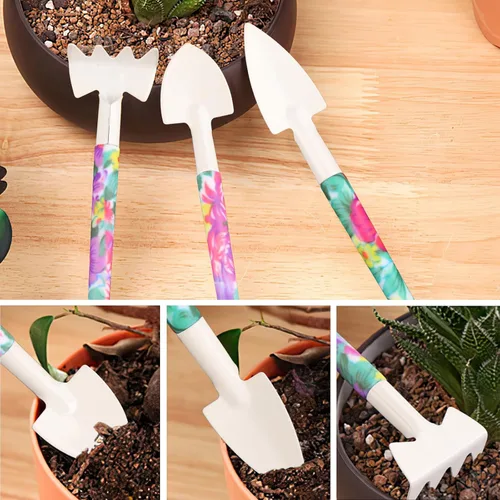 Miniatura 5 de Juego de herramientas de jardín, 10 piezas de herramientas de jardinería con estampado floral, mango ergonómico, rastrillo de pala, tijeras