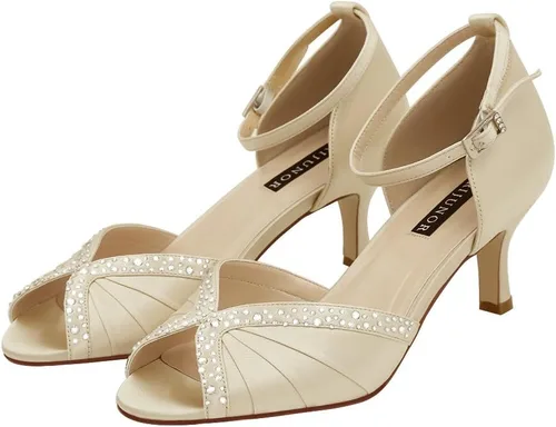Miniatura 5 de ERIJUNOR Zapatos de baile de satén plisado con correa de tobillo y tacón bajo para mujer