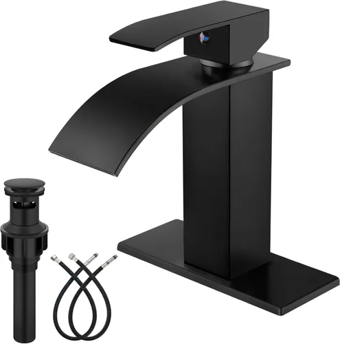 Miniatura 12 de Midanya Grifo de baño con caño de cascada, montaje en cubierta de un solo orificio o 3 orificios, grifo de fregadero de acero inoxidable 304