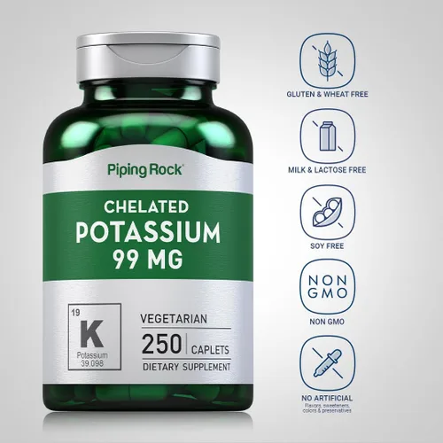 Miniatura 3 de Piping Rock Suplemento de potasio quelado 99 mg 250 cápsulas Gluconato de potasio Vegetariano, sin OMG, sin gluten