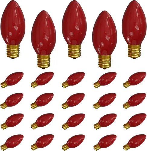 Miniatura 9 de Paquete de 25 bombillas C9 de cerámica verde de repuesto, bombilla de luz vintage incandescente para guirnalda de San Patricio, bombillas de luz