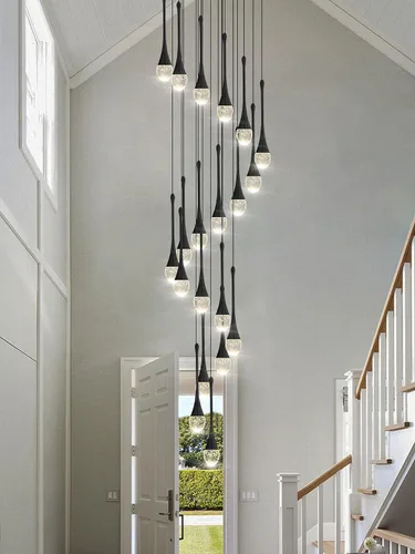 Miniatura 7 de ykolupty Candelabro Moderno de 138'', 20 Luces, Lámpara Colgante Moderna Negra, Candelabro Grande para Escalera, Vestíbulo, Sala de Estar, Negro