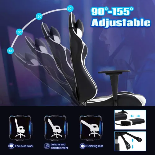 Miniatura 5 de Silla de juegos de PC, silla de oficina ejecutiva de respaldo alto, silla de computadora de piel sintética, soporte lumbar de carreras, reposapiés