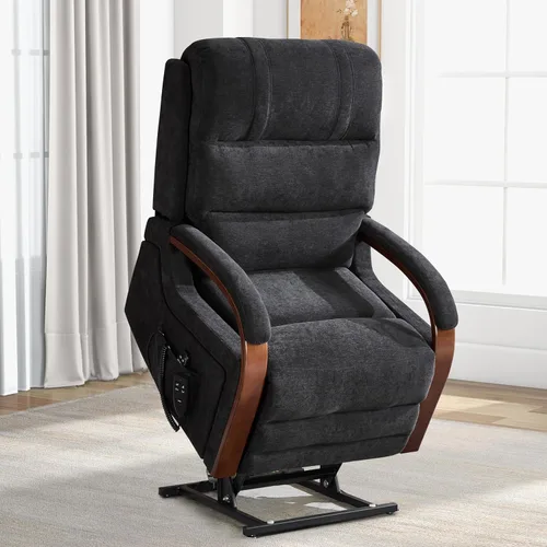 Miniatura 13 de Sillón reclinable de elevación eléctrica de doble motor Trustyue, reclinable plano, silla elevadora con masaje y calor, asistencia para pararse