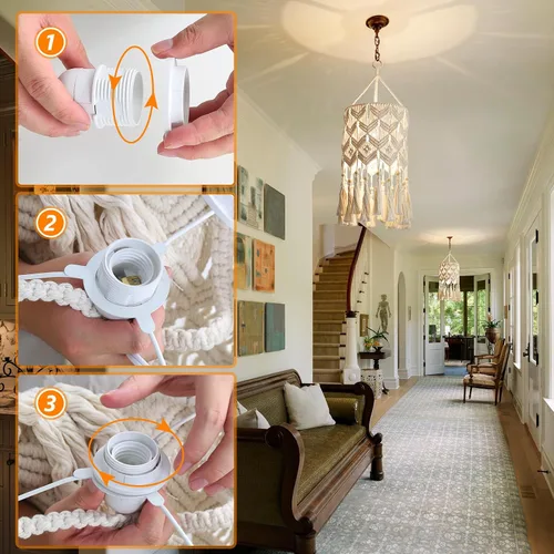 Miniatura 4 de Bioaqua Pantalla de Lámpara Colgante Boho, Luz Colgante de Macramé, Luminaria Boho Hecha a Mano con Cable de Enchufe para Hogar, Sala de Estar