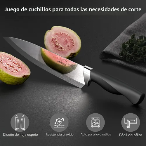 Miniatura 3 de Amorston - Juego de cuchillos de cocina de 14 piezas con bloque y piedra de afilar, acero inoxidable apto para lavavajillas, juego de bloques