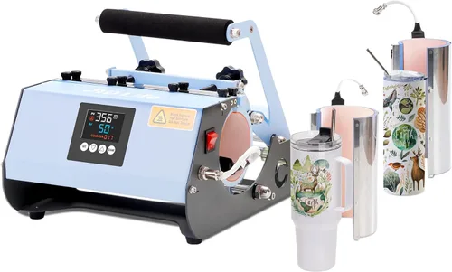 PYD Life Máquina de prensa térmica de vasos 2 en 1 de 40 onzas, 110 V, azul, 20 onzas, 30 onzas, prensa de calor para vasos de 40 onzas con asa,