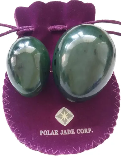 Miniatura 26 de Polar Jade Huevo de piedra hecho de jade nefrita, tamaño mediano (1.693x1.181 in), perforado, con cuerda sin encerar e instrucciones