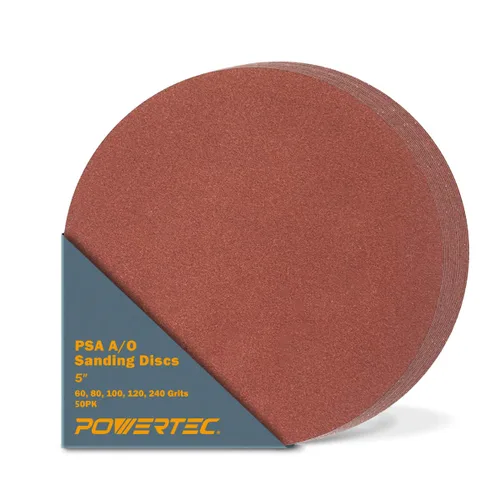 POWERTEC 60 discos de lijado PSA de 5 pulgadas, 10 de cada uno de 60, 80, 100, 120, 180, 240 granos, papel de lija autoadhesivo surtido para paneles