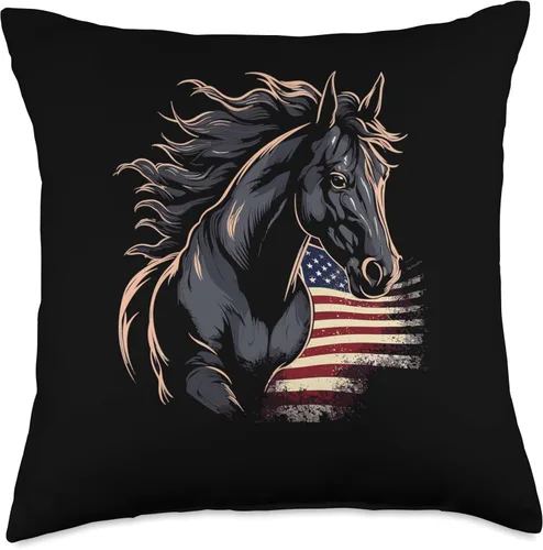 Miniatura 5 de Horse Related Gifts For Girls Western Graphic Cojín de caballo ecuestre con bandera americana, 16 x 16 pulgadas, multicolor