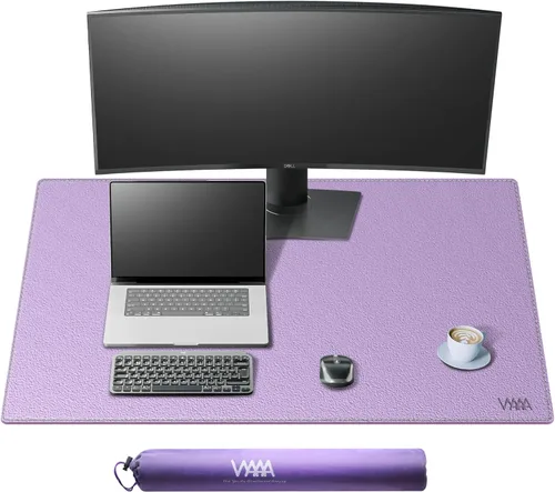 Miniatura 20 de Vyaaa Tapete de cuero para escritorio, 63" x 23.6" pulgadas, protector de escritorio de cuero, impermeable, extra grande, alfombrilla de mouse Negro