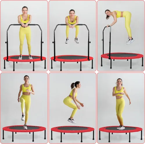 Miniatura 8 de Mini trampolín plegable para adultos y niños de 40 pulgadas con barra de espuma ajustable para entrenamiento en interiores Rojo