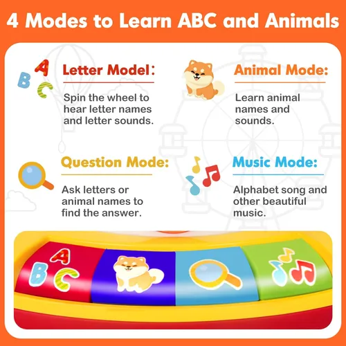 Miniatura 3 de Juguete de aprendizaje para niños y niñas de 1, 2, 3 años, girar y cantar, juguetes musicales del alfabeto con luz y sonidos de animales, juegos Rojo