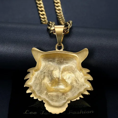 Miniatura 4 de CJiePeiC CZ Fully Roaring Tiger Head With Green Red Eyes Pendant Punk Rock Stainless Steel Necklace, 24 Inch 7mm Chain For Men Hip Hop Animal