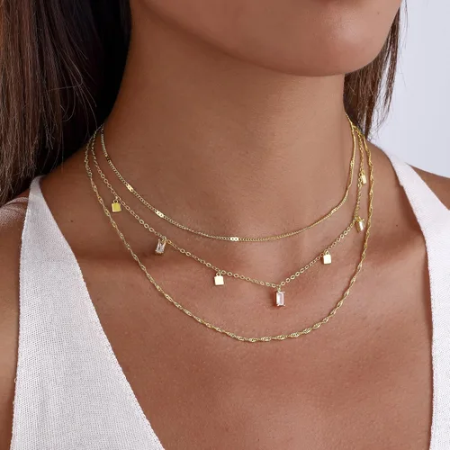 Miniatura 5 de Fwlisesa Collares en capas para mujer, conjunto de collares de oro delicado, collar de gargantilla chapado en oro de 14k, con circonita cúbica