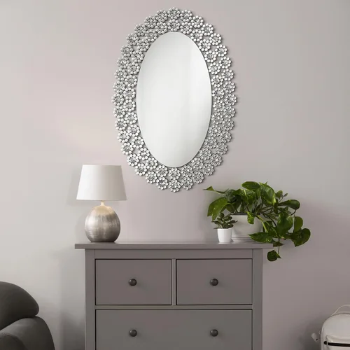 Miniatura 2 de Coaster Home Furnishings Colleen - Espejo de pared ovalado de 31 x 47 pulgadas con flores de cristal sintético, marco adornado - Entrada, dormitorio