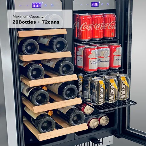 Miniatura 5 de Cobalance Refrigerador de vino y bebidas de doble zona de 24 pulgadas, enfriador de 72 latas y 20 botellas y enfriador de vino de una sola botella