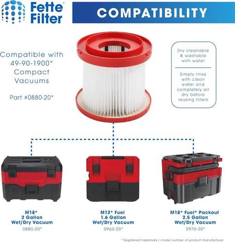 Miniatura 3 de Fette Filter - 4 filtros HEPA para aspiradora en seco y húmedo compatible con Milwaukee 49-90-1900 para aspiradora húmeda/seca de galón M18 de 2