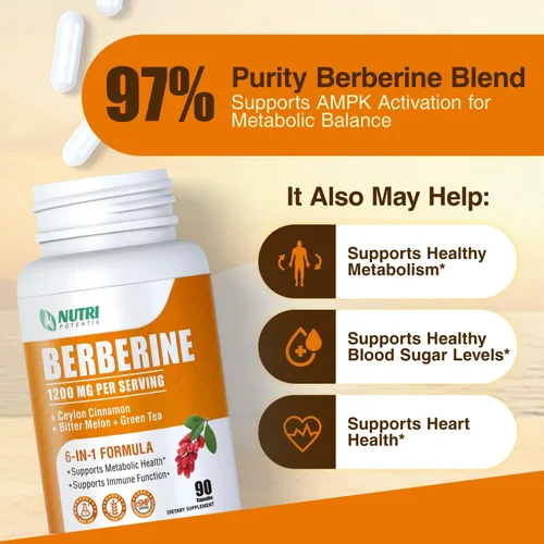 Miniatura 3 de Suplemento de berberina orgánica: berberina con canela de Ceilán, melón amargo y extracto de té verde, apoya la salud del colesterol y la función