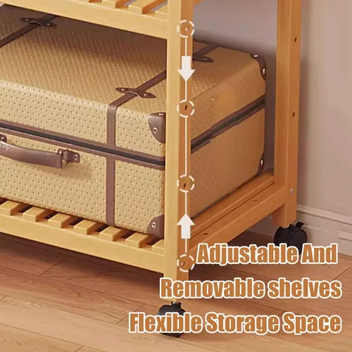 Miniatura 5 de 3-Tier Bamboo Clothes Rack - Stylish Garment Stand with Open Wardrobe Design & Storage Shelves for Bedroom, Living Room, Entryway - Space-Saving