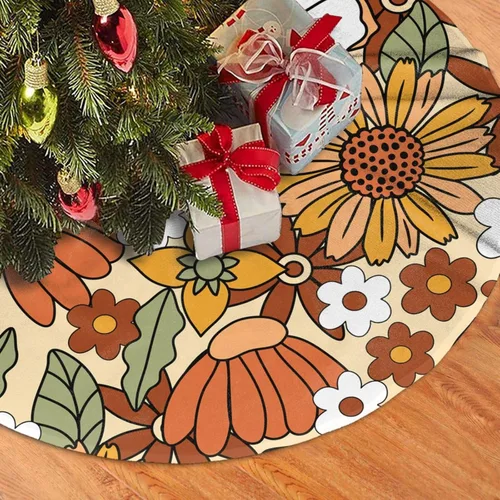 Miniatura 5 de 70s Retro Floral Flower Christmas Tree Skirt 36" Christmas Decorations Christmas Tree Skirts Christmas Tree Decorations Indoor Soft Xmas Tree Skirt