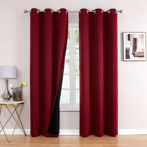 Miniatura 78 de ChrisDowa - Cortinas 100% opacas, para dormitorio, con forro negro, 2 capas gruesas, aislamiento térmico y ojales, 63 pulgadas de largo, juego de 2