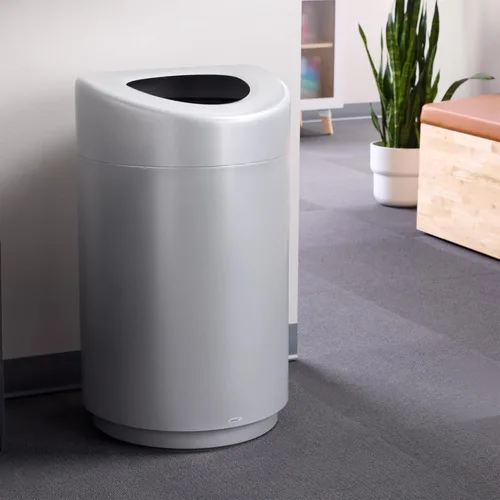 Miniatura 6 de Safco Bote de basura con tapa abierta, 30 galones, de acero inoxidable, moderno, para uso en interiores, color plateado